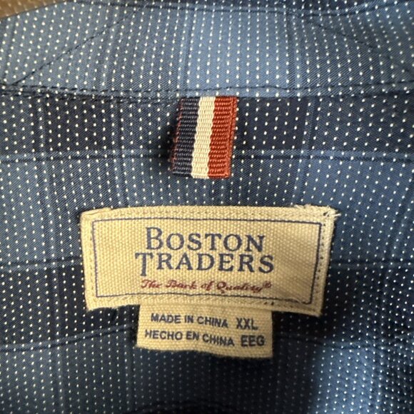 Boston Traders Button Down Shirt Mens Size XXL 2XL Long Sleeve Blue Plaid Cotton - Picture 2 of 9